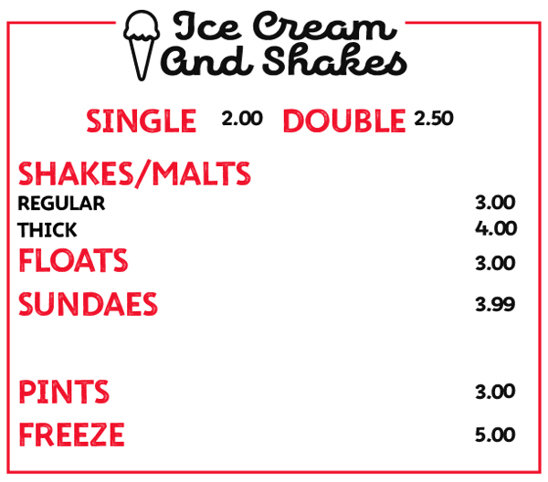 Ice Cream and shakes