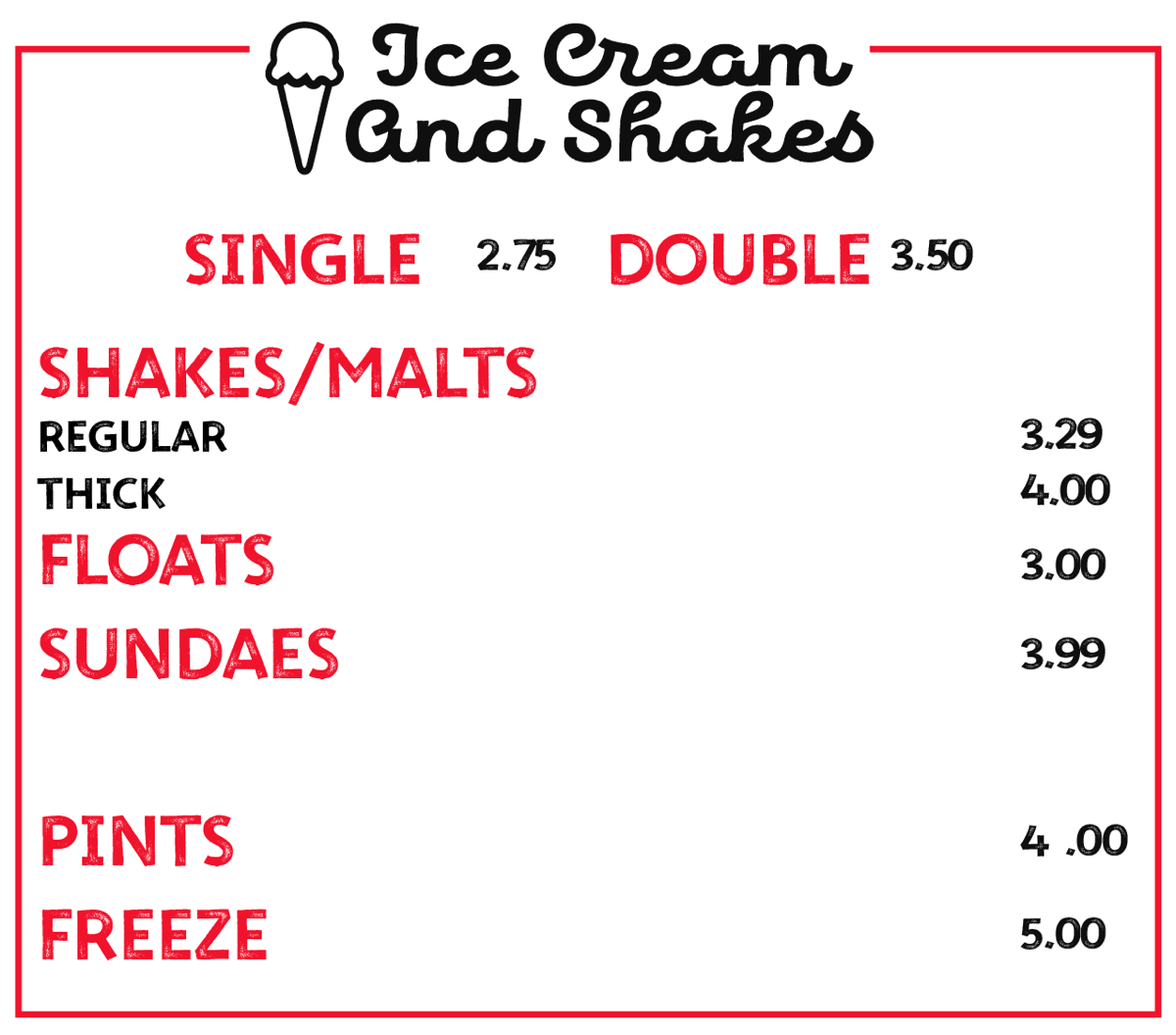 Ice Cream and shakes
