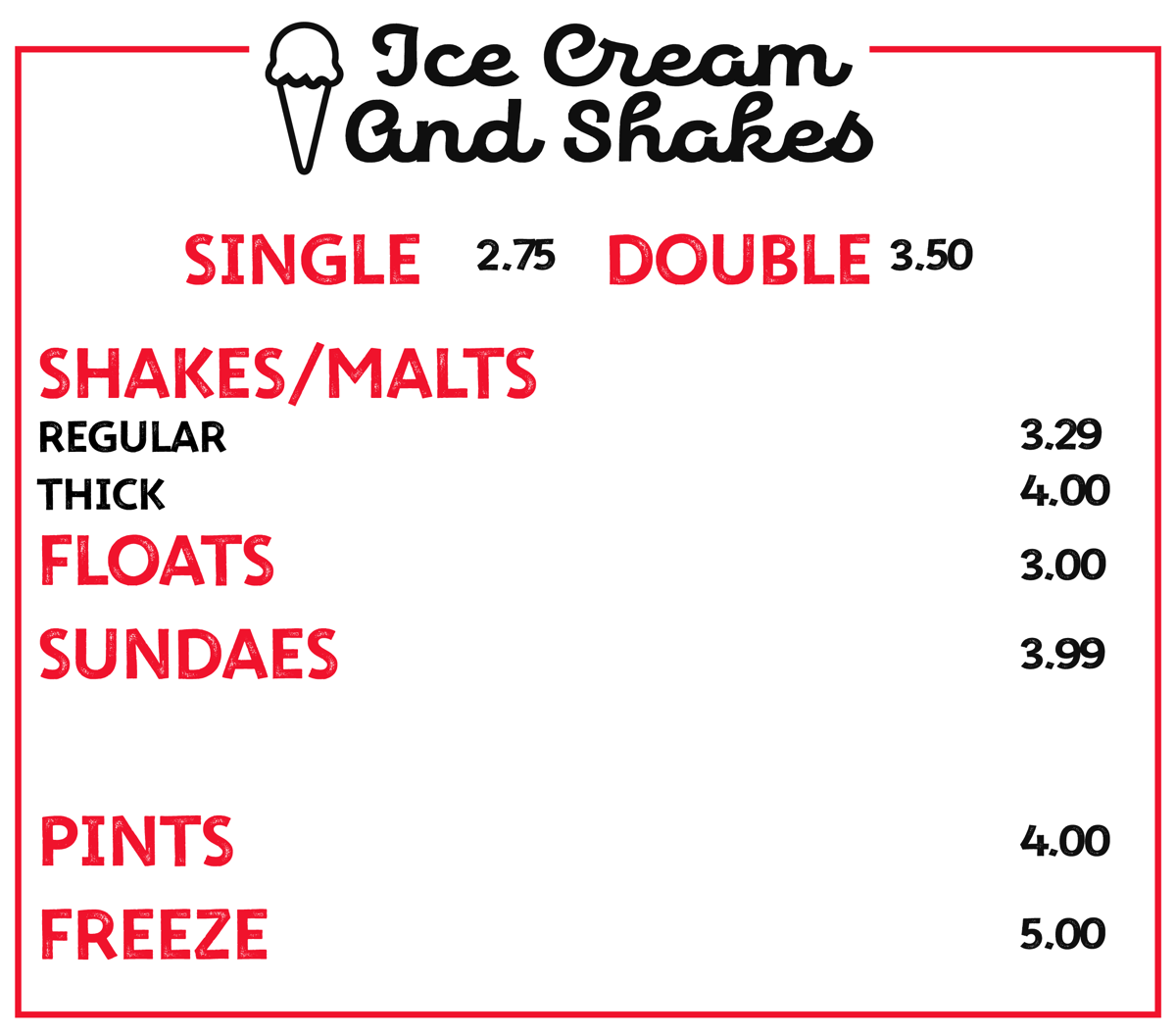 Ice Cream and shakes